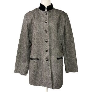 International Scene Womens Coat Medium Gray Herringbone Wool Blend Velvet Collar